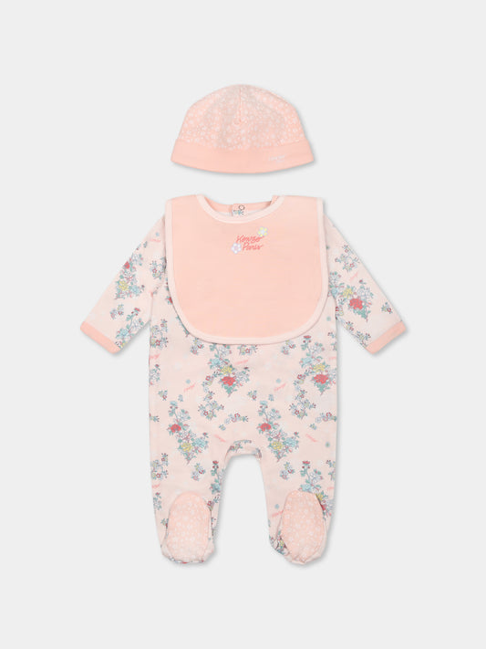 Set tutina rosa per neonata con stampa floreale,Kenzo Kids,K60846 47R