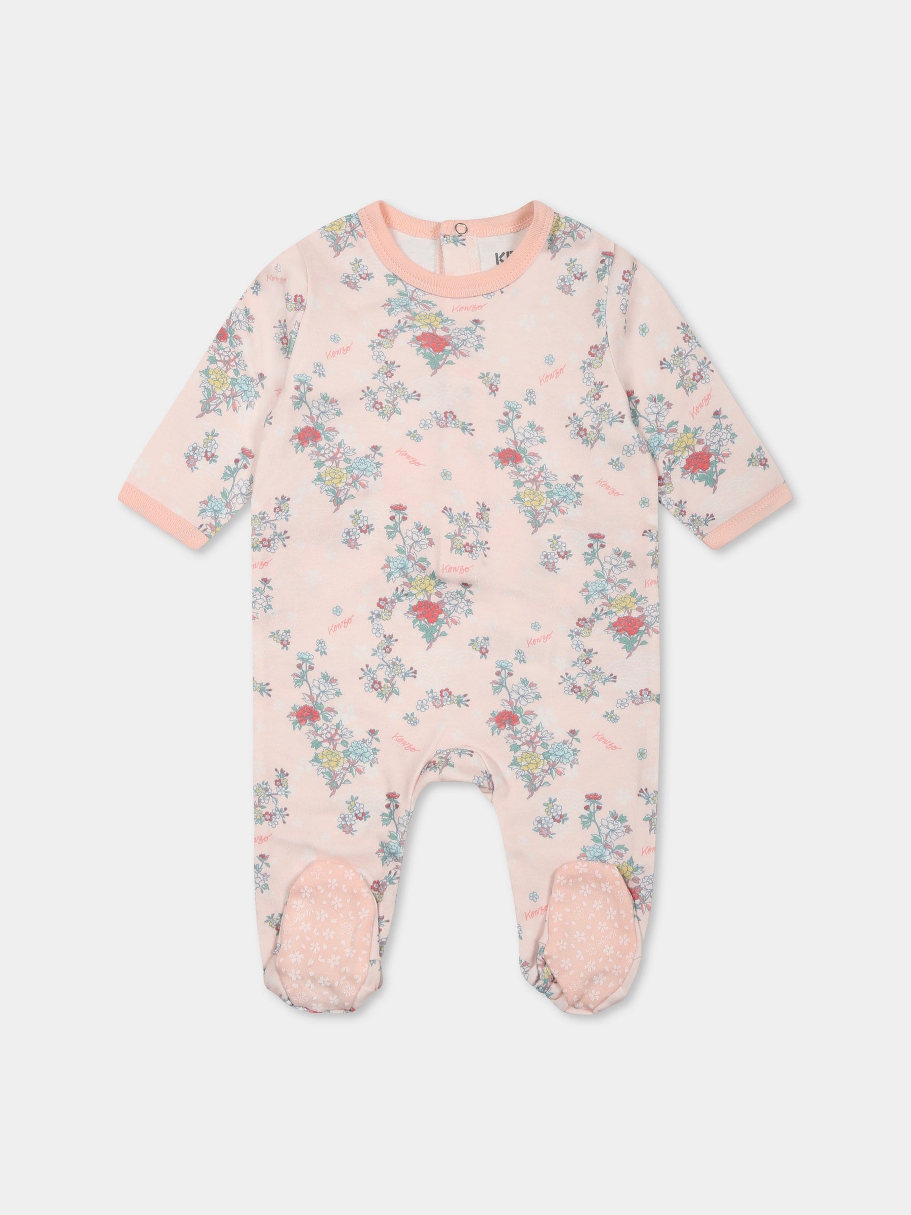 Set tutina rosa per neonata con stampa floreale,Kenzo Kids,K60846 47R