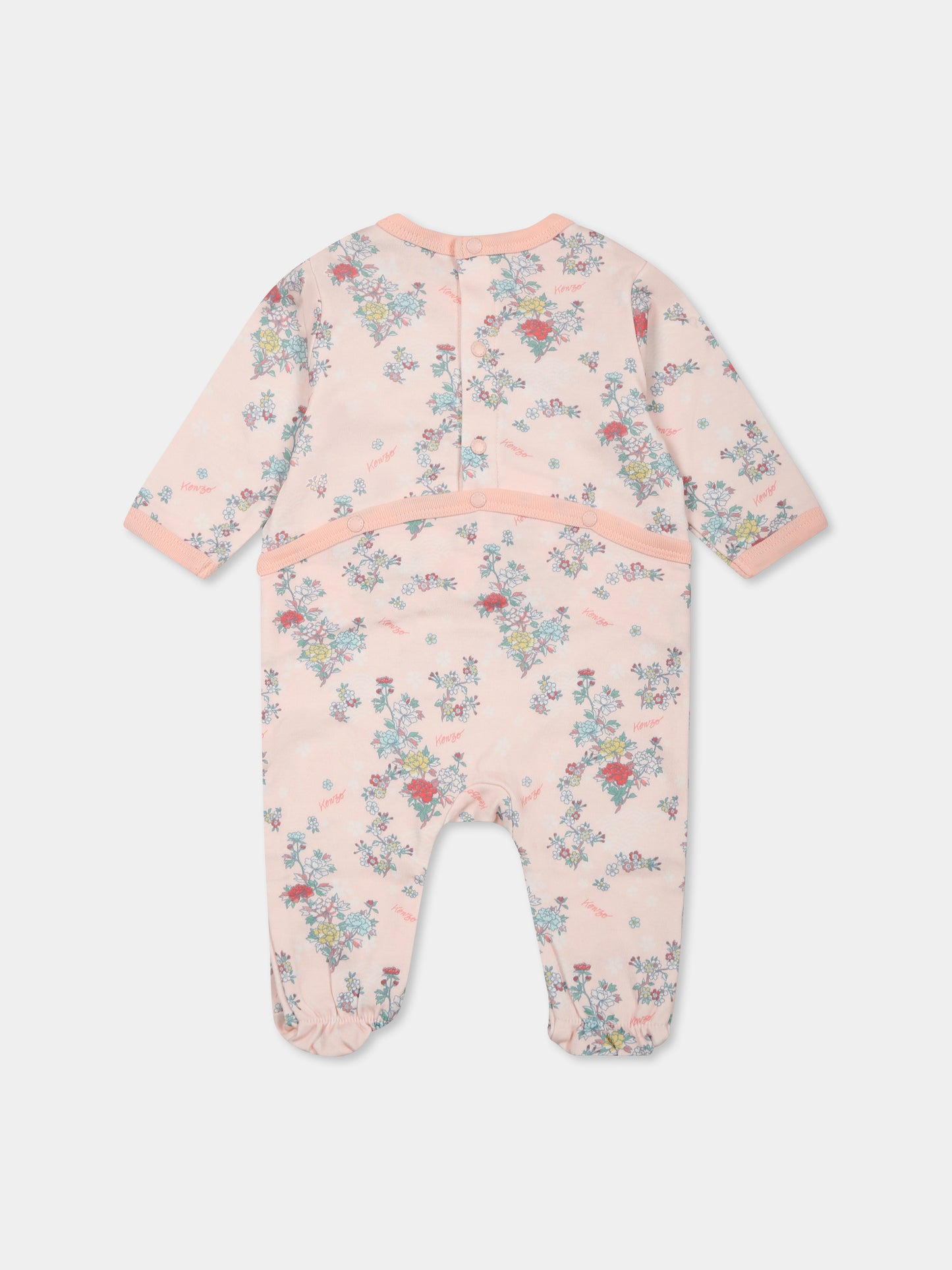 Set tutina rosa per neonata con stampa floreale,Kenzo Kids,K60846 47R