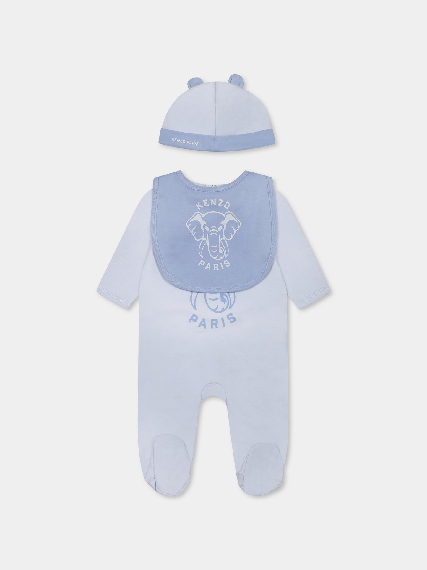 Set tutina celeste per neonato con elefante e logo,Kenzo Kids,K60866 771