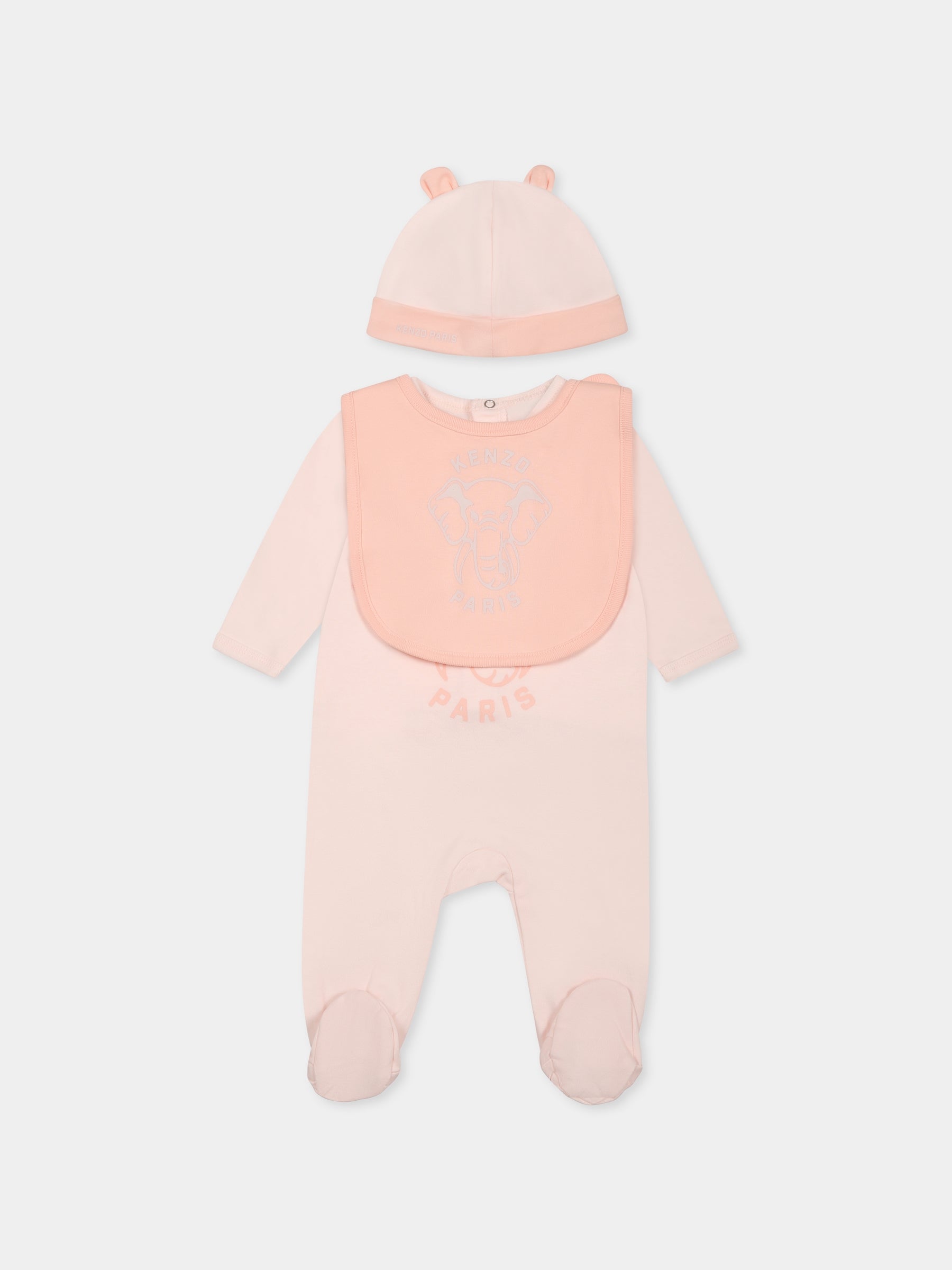 Set tutina rosa per neonata con elefante e logo,Kenzo Kids,K60866 47R