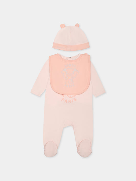 Set tutina rosa per neonata con elefante e logo,Kenzo Kids,K60866 47R