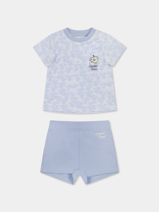 Completo celeste per neonato con tigre e logo,Kenzo Kids,K60857 771