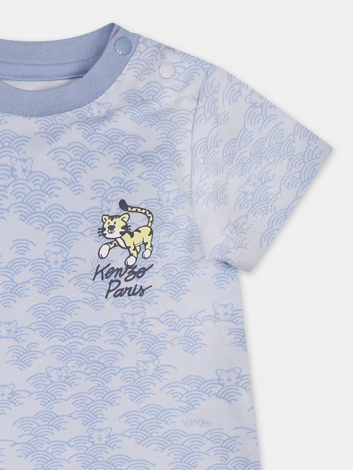 Completo celeste per neonato con tigre e logo,Kenzo Kids,K60857 771