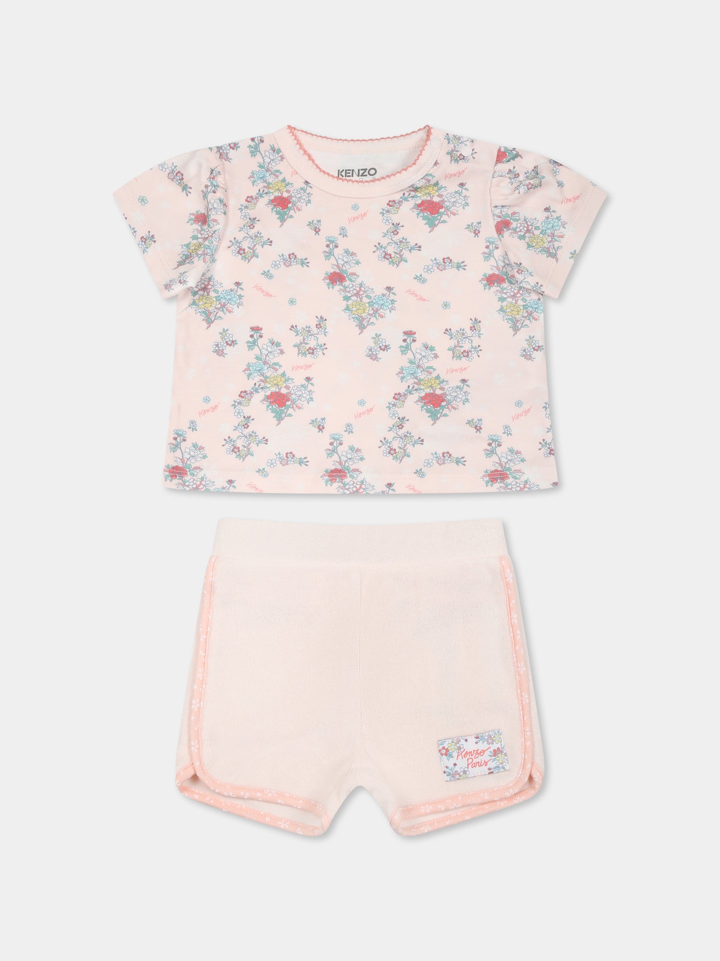 Completo rosa per neonata con stampa floreale,Kenzo Kids,K60844 47R