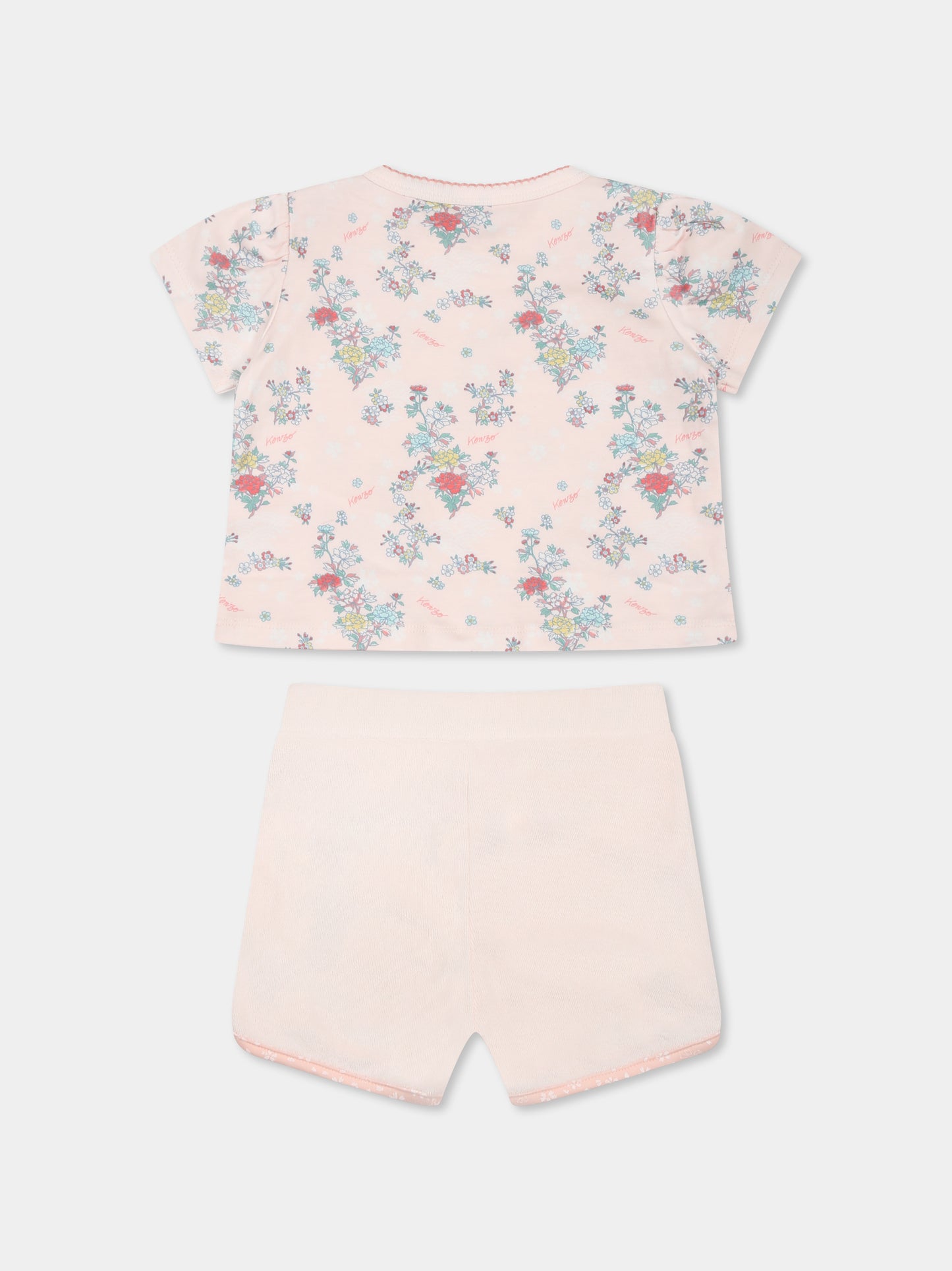 Completo rosa per neonata con stampa floreale,Kenzo Kids,K60844 47R
