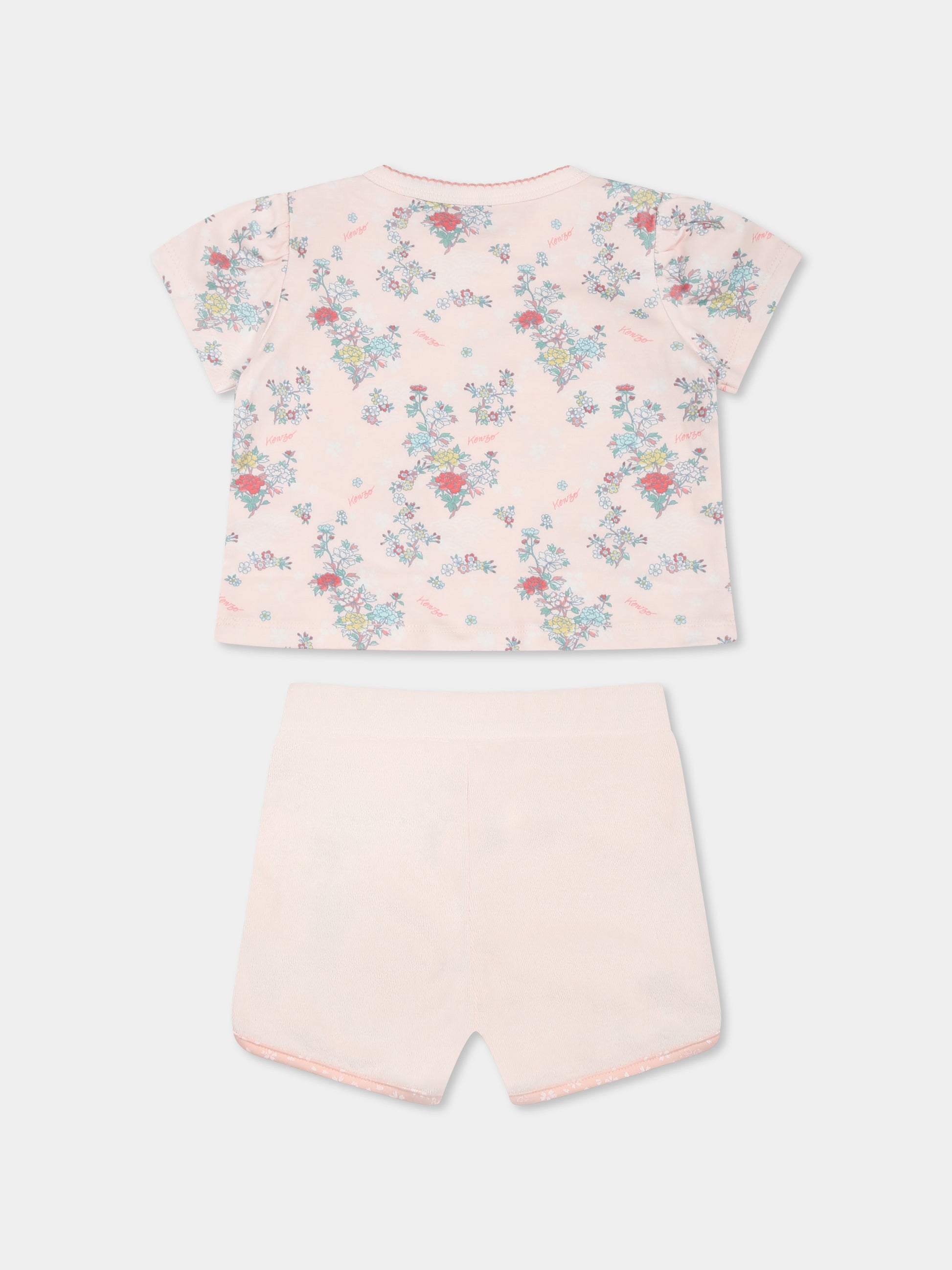 Completo rosa per neonata con stampa floreale,Kenzo Kids,K60844 47R