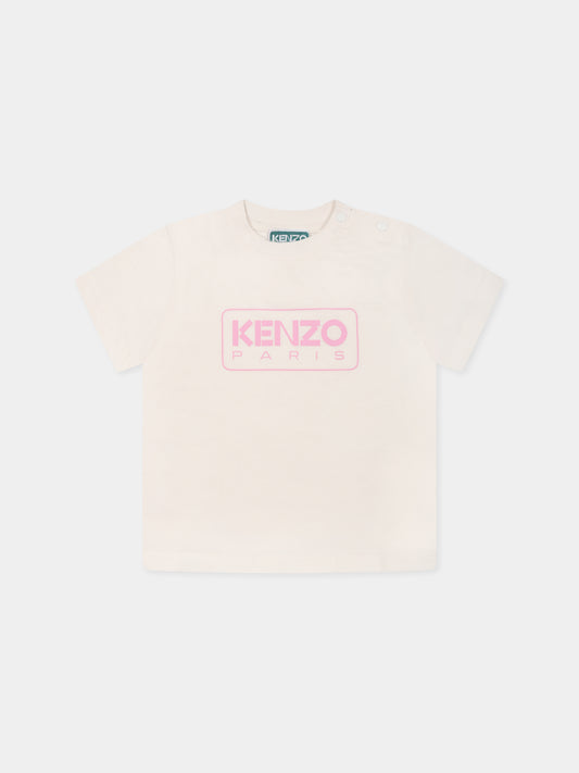 T-shirt avorio per neonata con logo,Kenzo Kids,K60972 N74