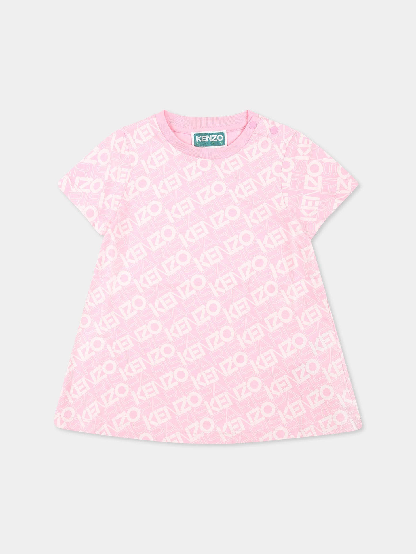 Vestito rosa per neonata con logo all over,Kenzo Kids,K60948 465