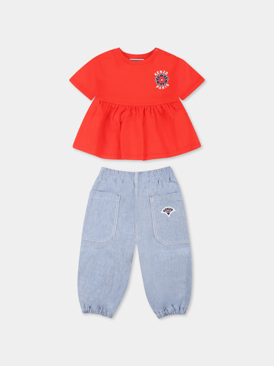 Completo multicolor per neonata con fiore e logo,Kenzo Kids,K60939 Z77
