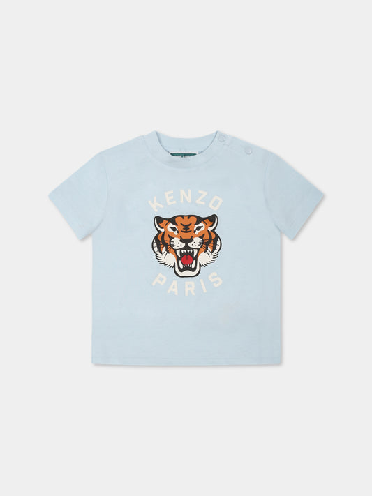 T-shirt bleu clair pur bébé garçon avec tigre