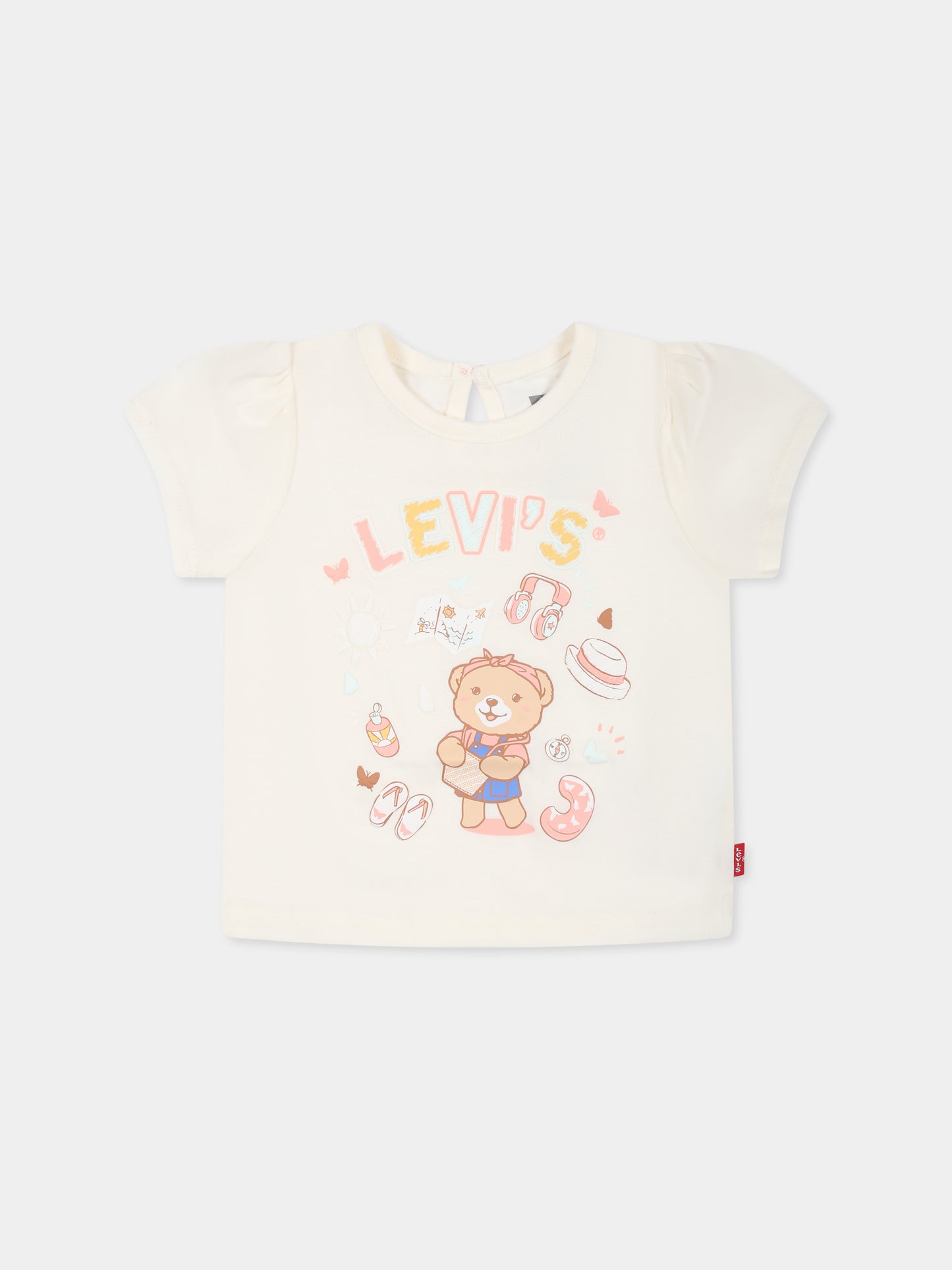 T-shirt avorio per neonata con orsetto,Levi's Kids,M401 W86