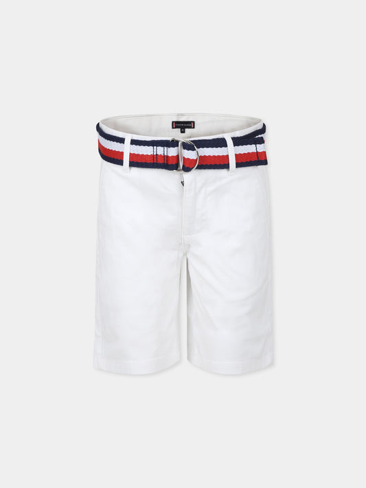 Shorts bianchi per bambino con bandierina,Tommy Hilfiger Junior,24STHKB0KB08845 YBR