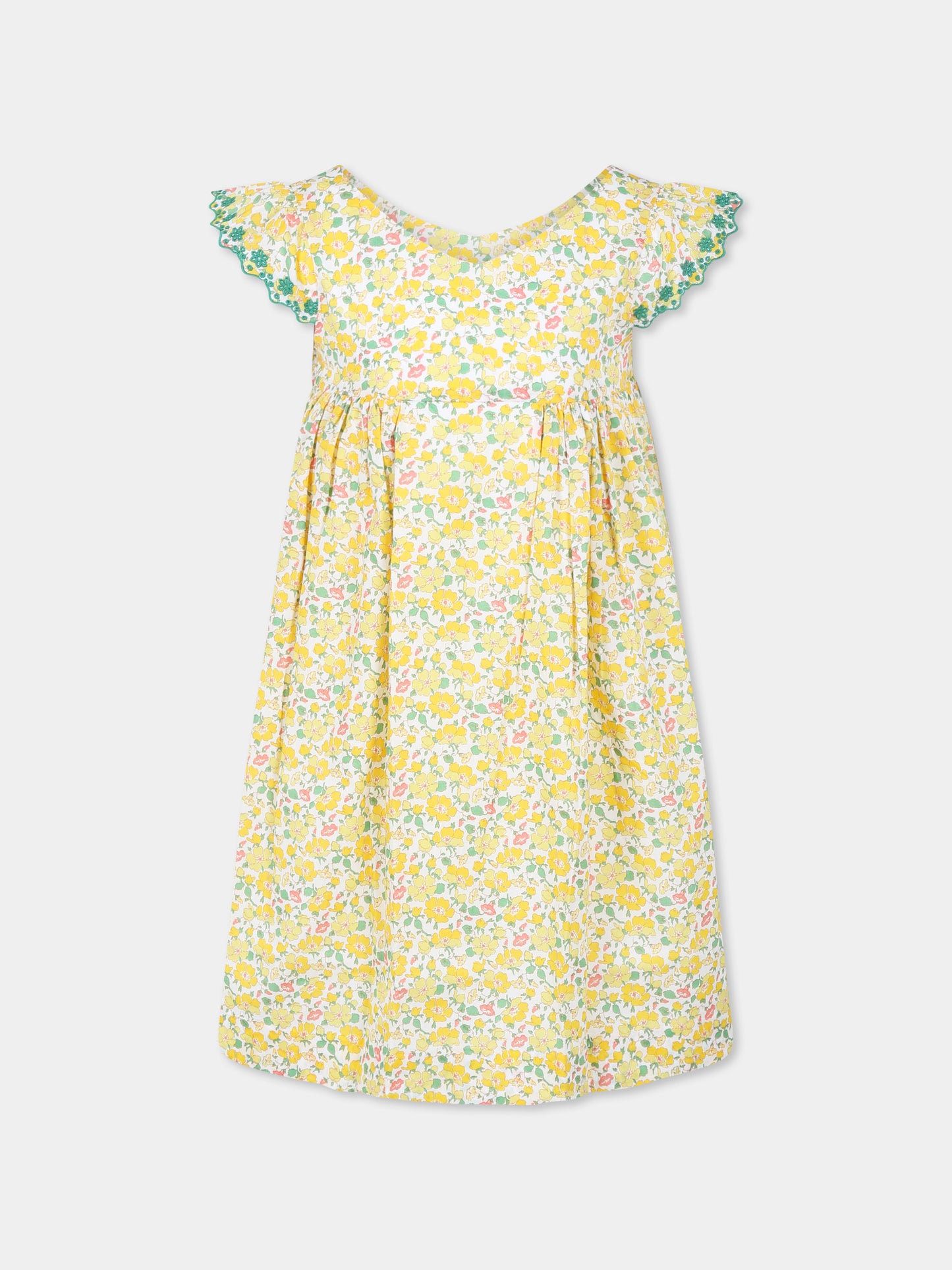 Vestito giallo per bambina con stampa floreale,Bonpoint,S05GDRW00040 534B