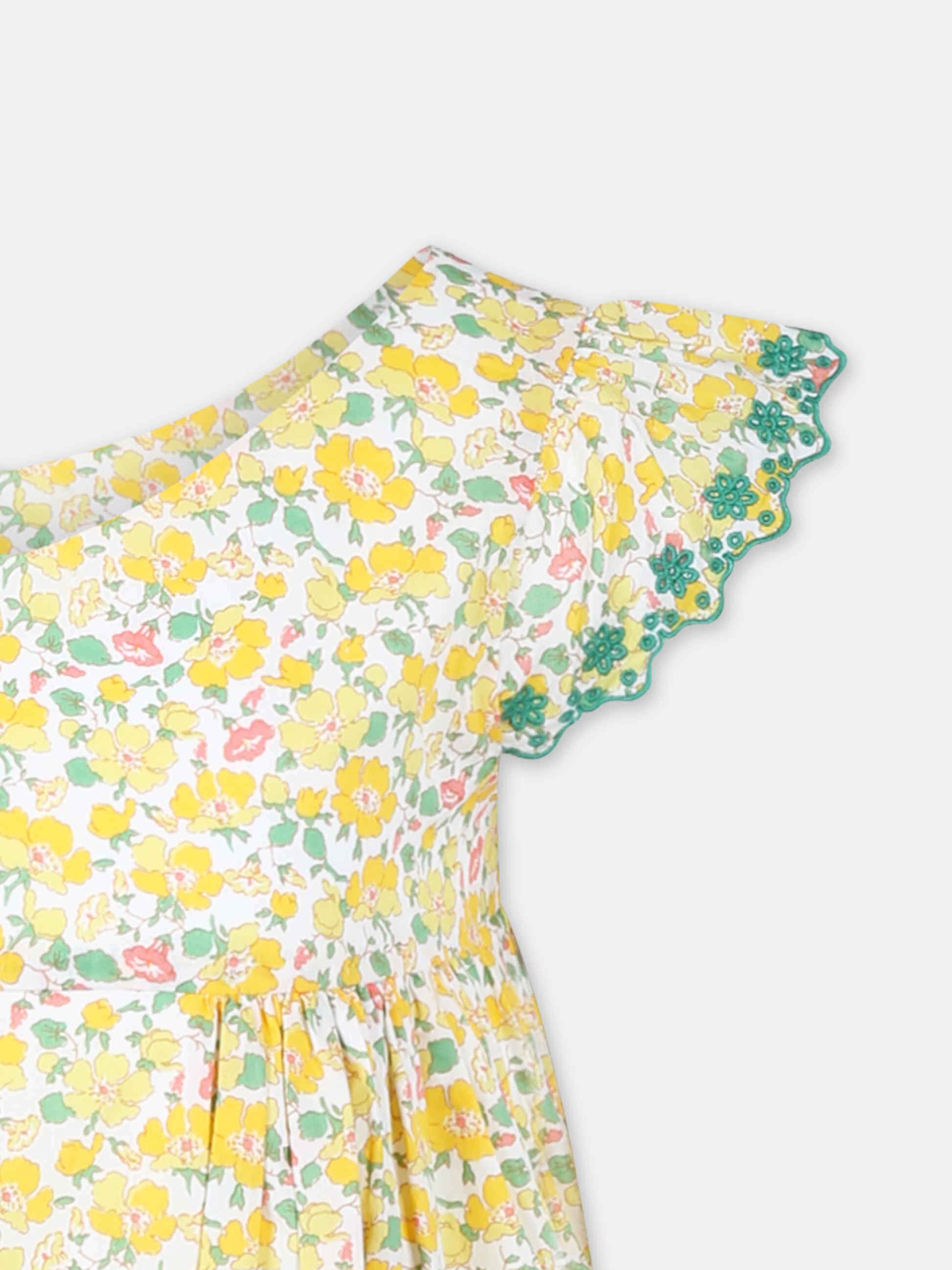 Vestito giallo per bambina con stampa floreale,Bonpoint,S05GDRW00040 534B