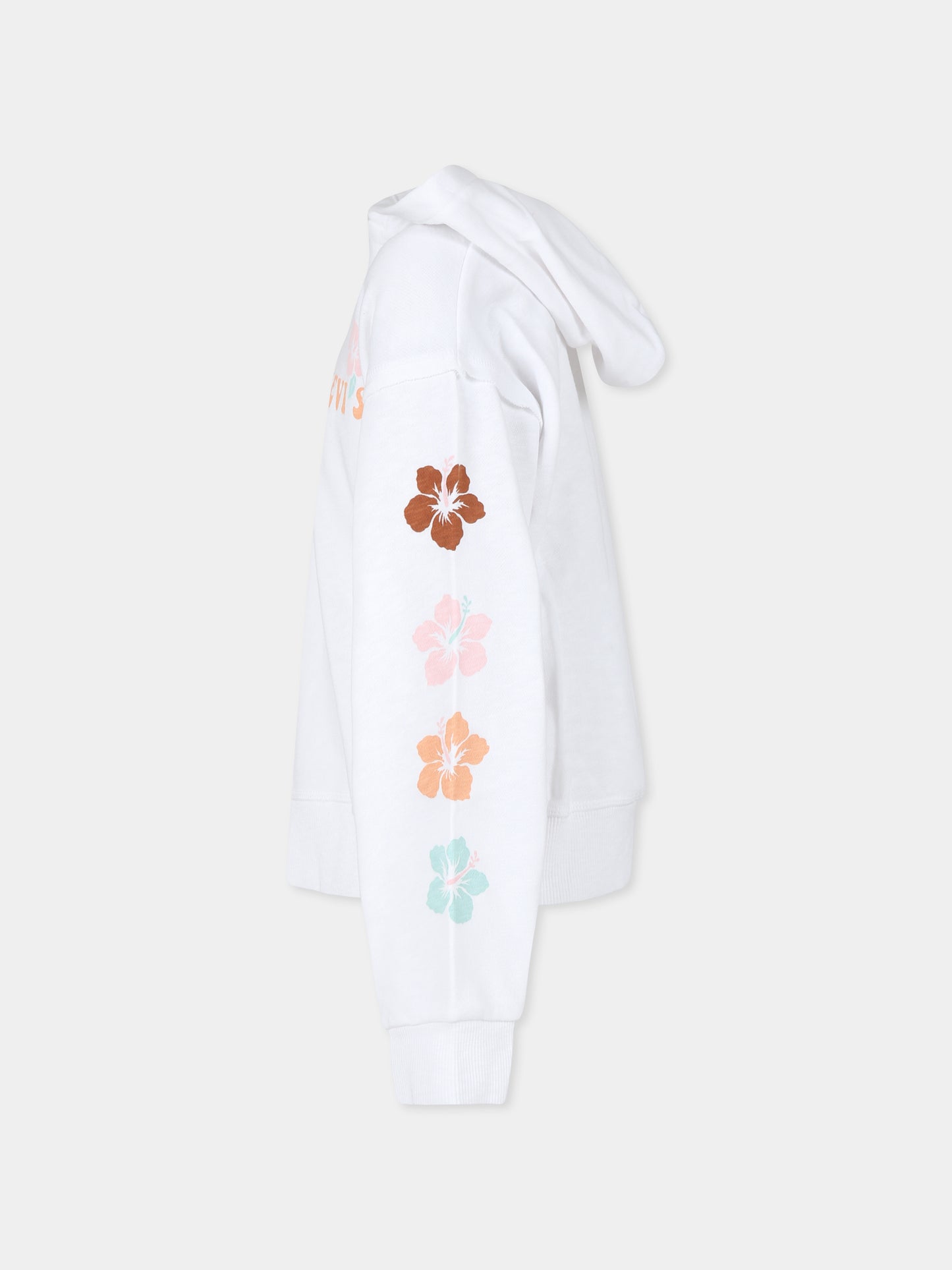 Felpa bianca per bambina con fiori e logo,Levi's Kids,24SLK4EK175 W1T