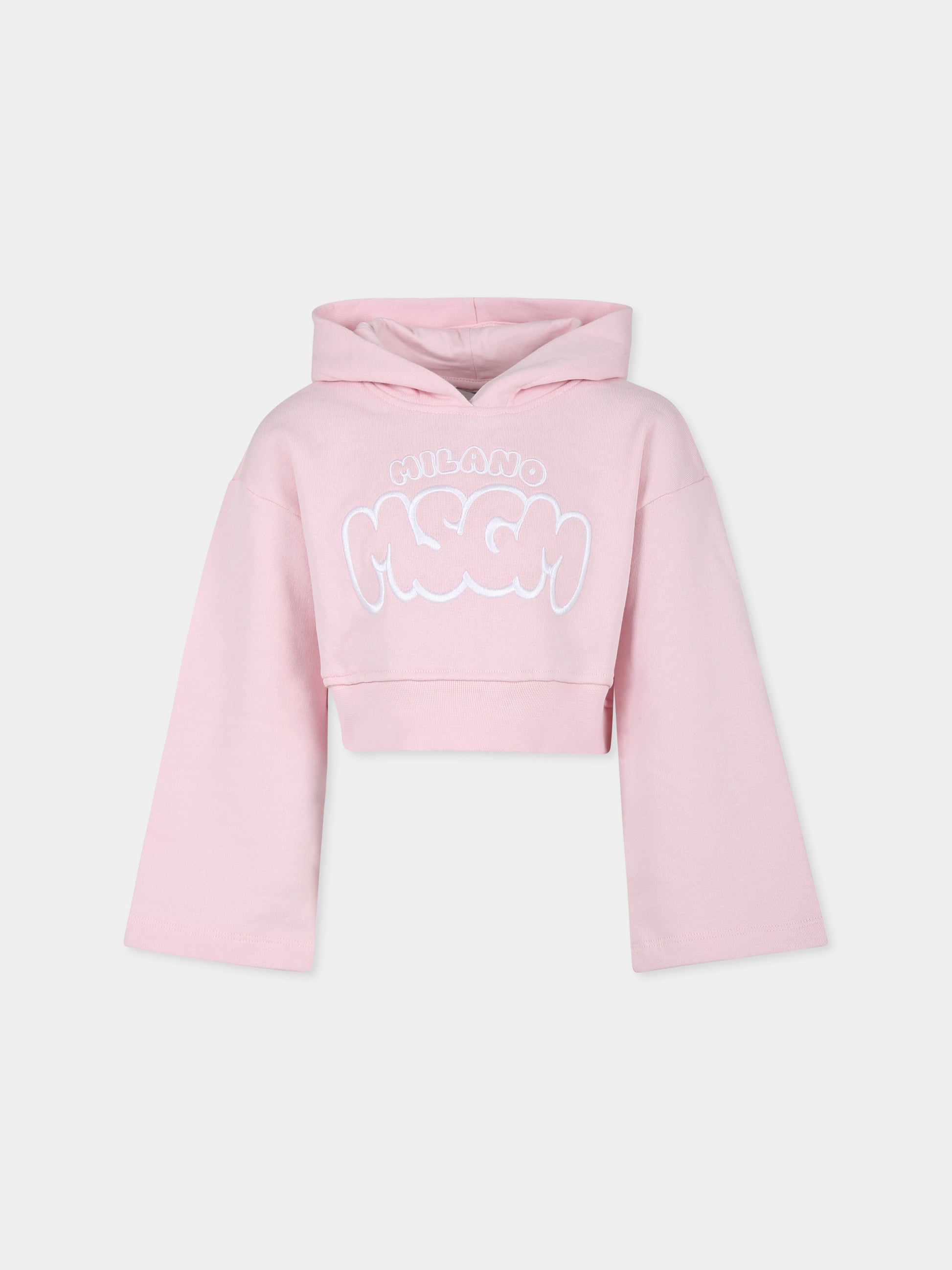 Felpa crop rosa per bambina con logo,Msgm Kids,S4MSJGHS086 709