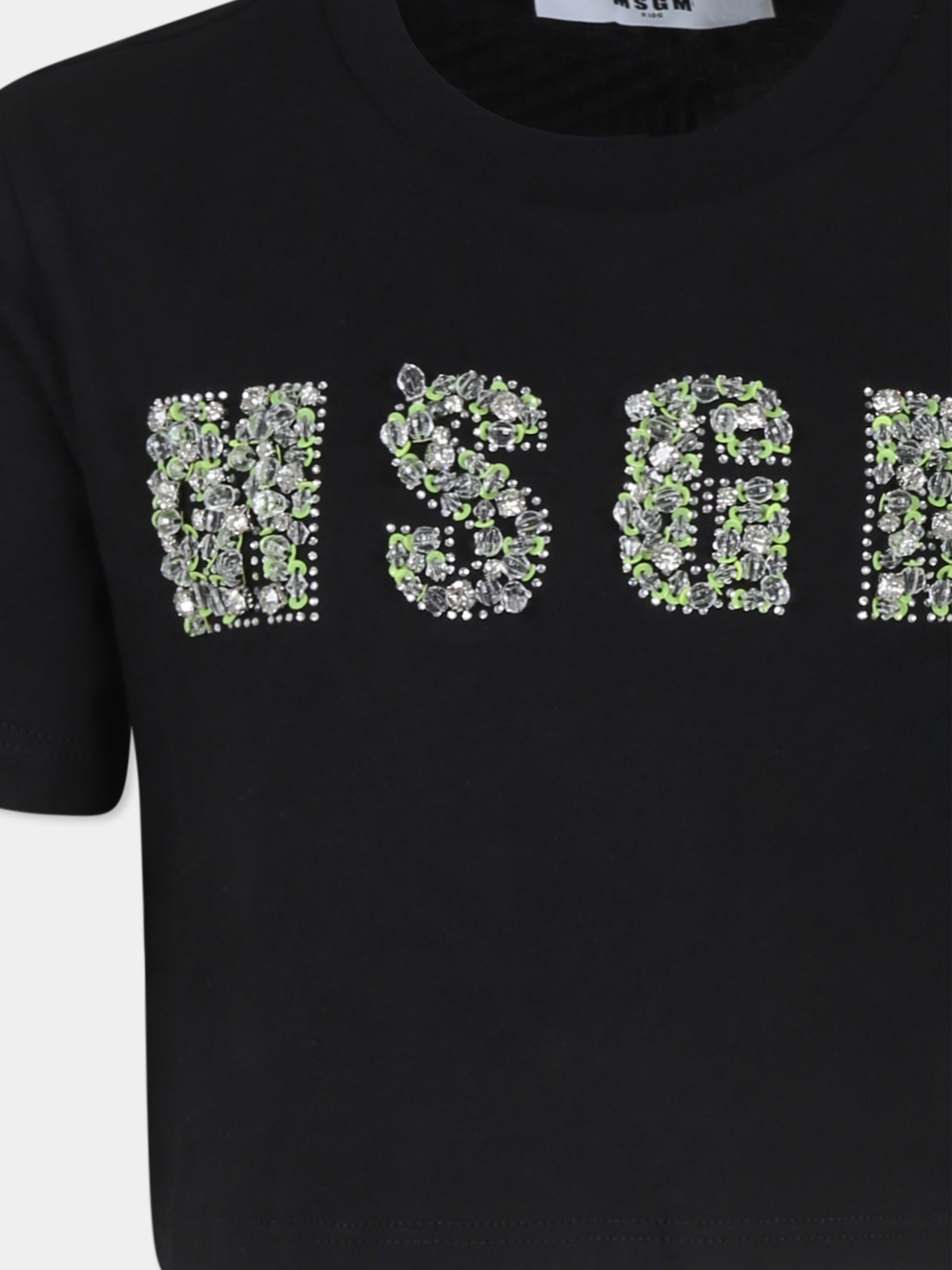 T-shirt crop nera per bambina con logo,Msgm Kids,S4MSJGTH122 110