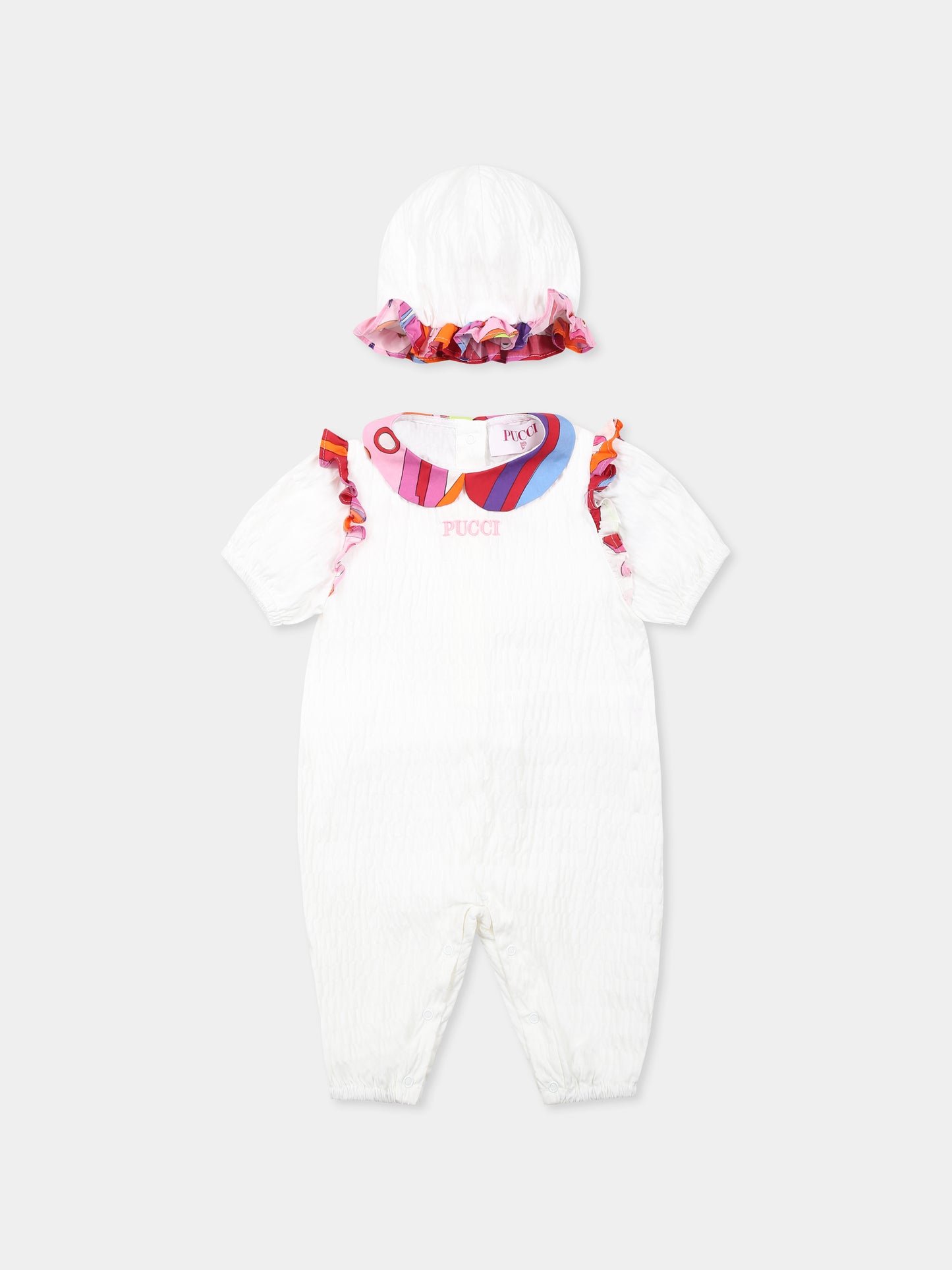 Set pagliaccetto bianco per neonata con logo e stampa marmo,Emilio Pucci Junior,PWB030 P0492 100