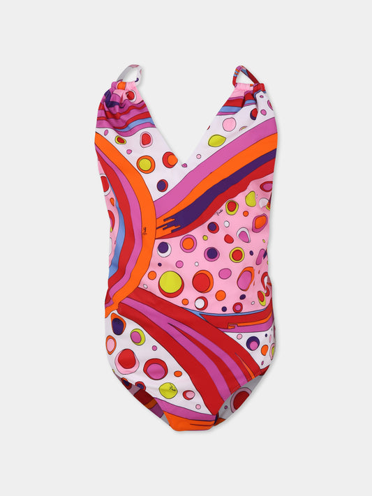 Maillot de bain multicolor pour fille avec imprimé marbré