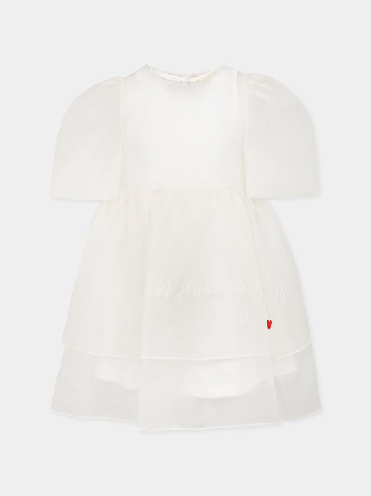 Robe blanche pour fille avec écriture