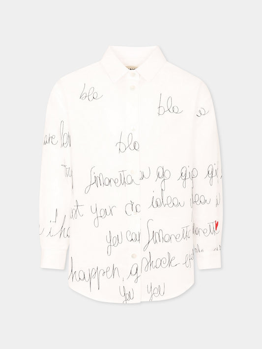 Camicia bianca per bambina con scritta e cuore,Simonetta,SW5A40 L0316 100NE