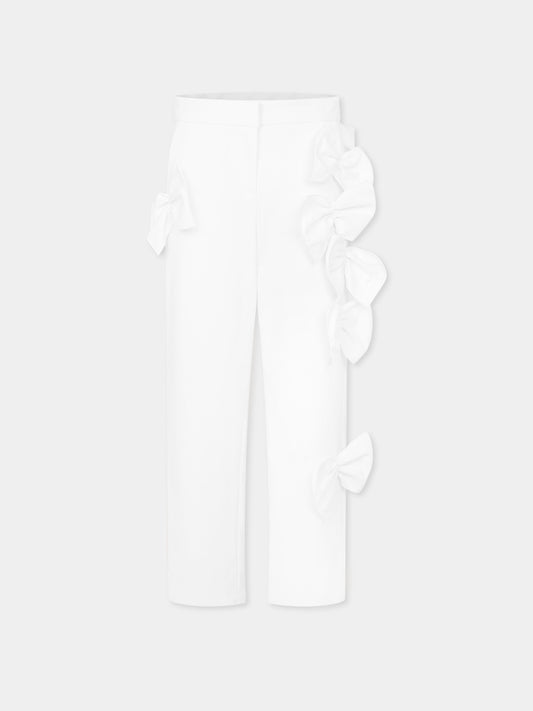 Pantaloni bianchi per bambina con fiocchi,Simonetta,SW6A91 S0201 100