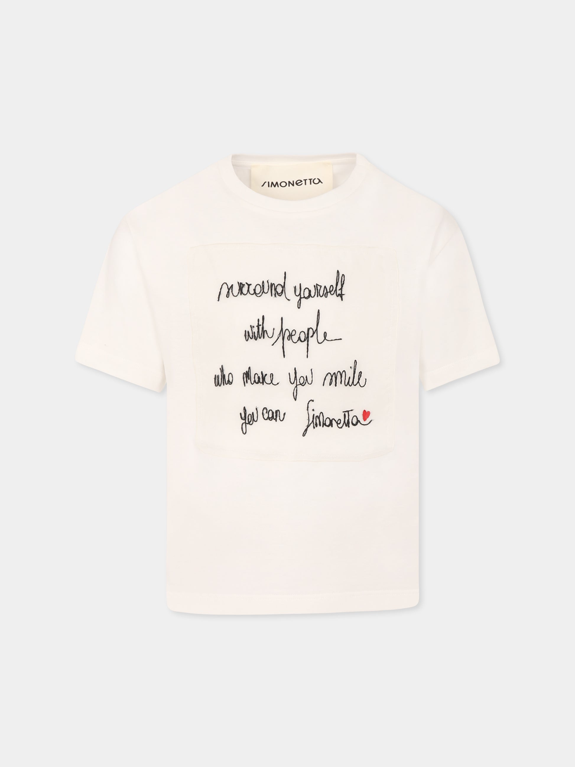 T-shirt bianca per bambina con slogan,Simonetta,SW8A11 J0177 101