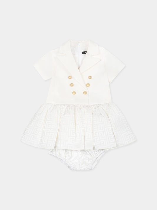 Vestito avorio per neonata con iconico labirinto,Balmain Kids,BW1151 P0484 100OR