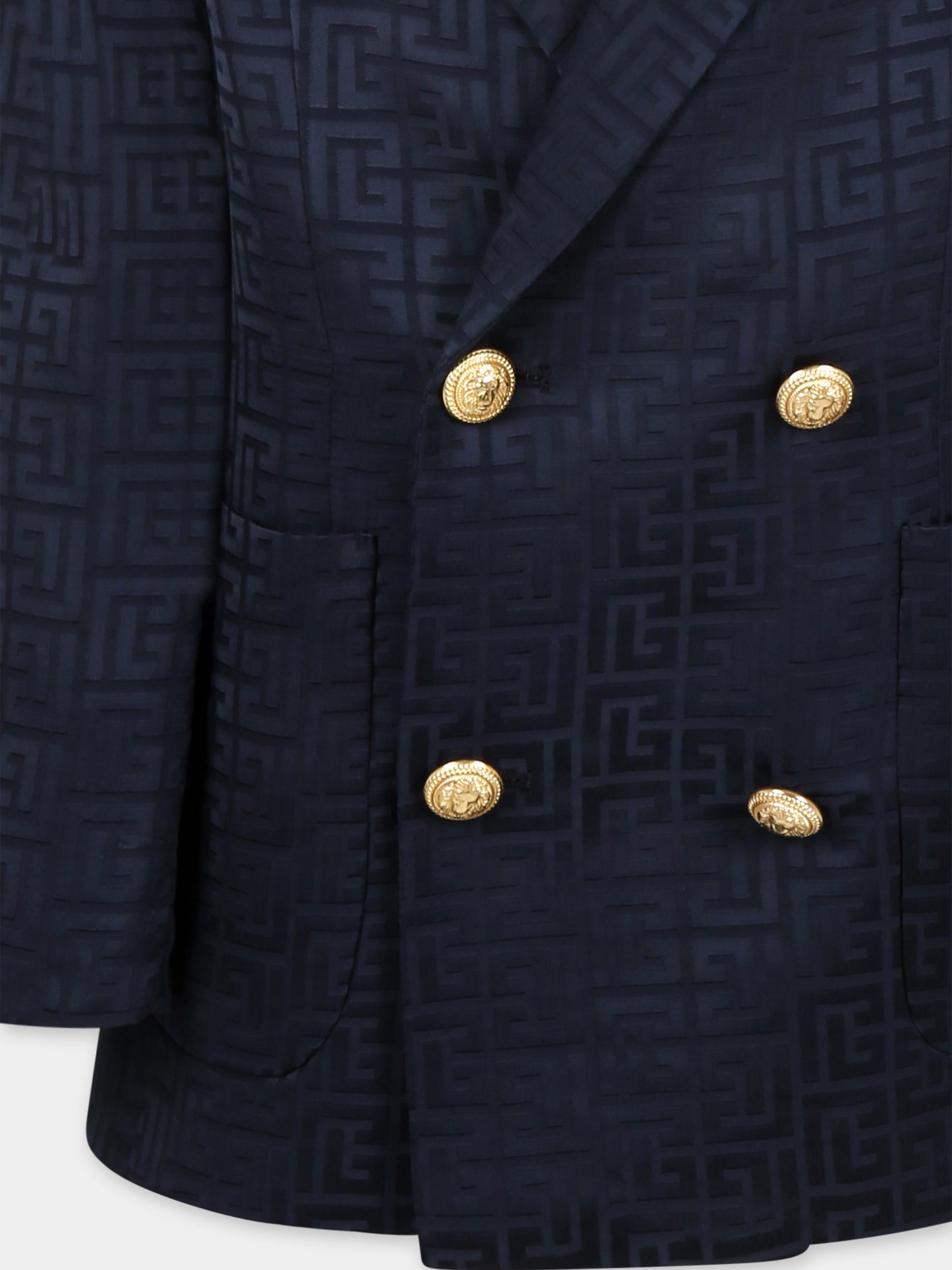 Giacca blu per bambino con iconico labirinto,Balmain Kids,BW2Q34 S0192 60K