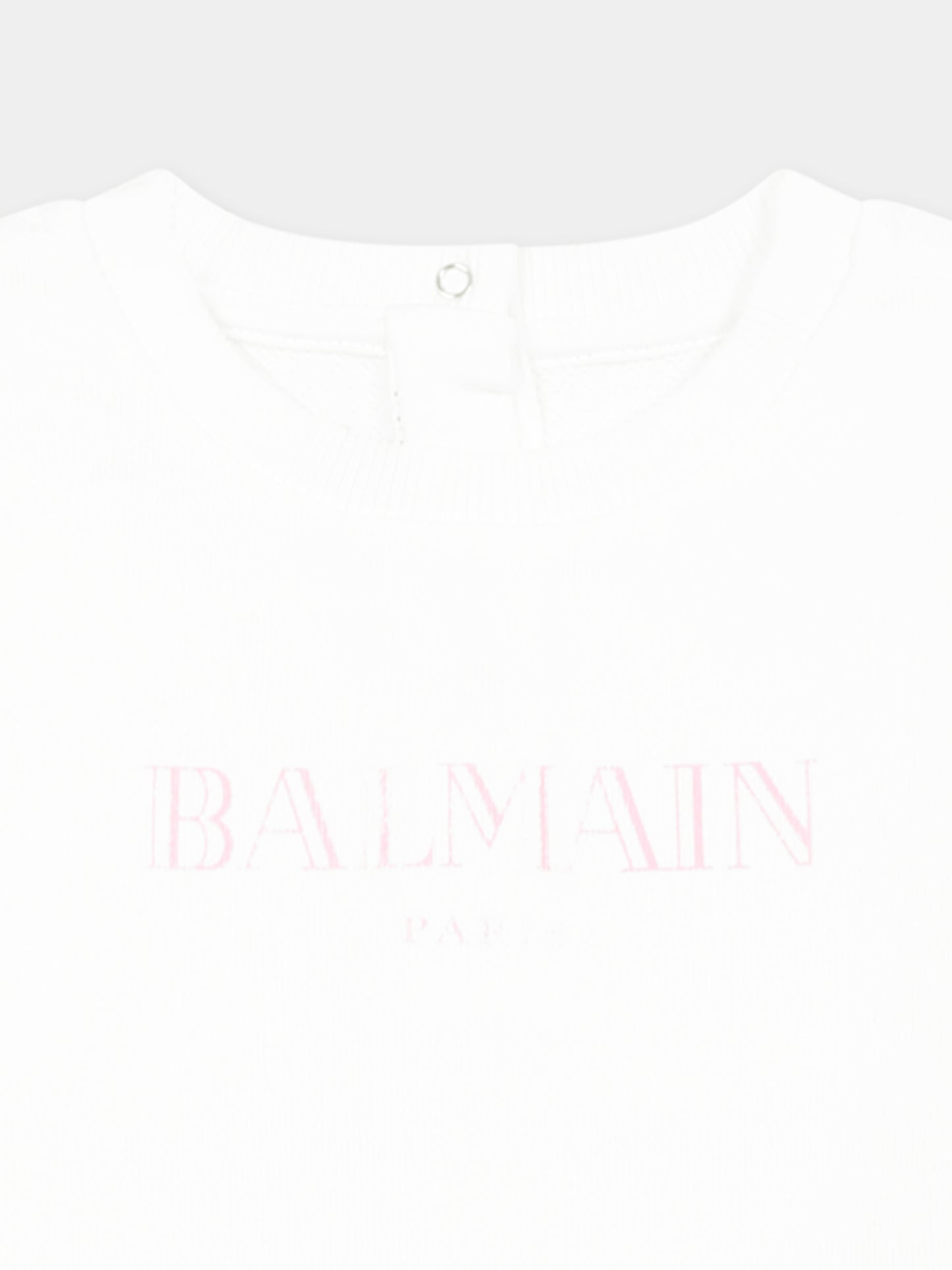 Felpa bianca per neonata con logo,Balmain Kids,BW4000 Z0114 100RS