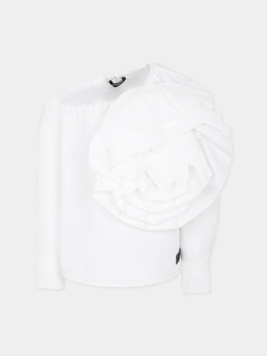 Top blanc por fille avec fleur