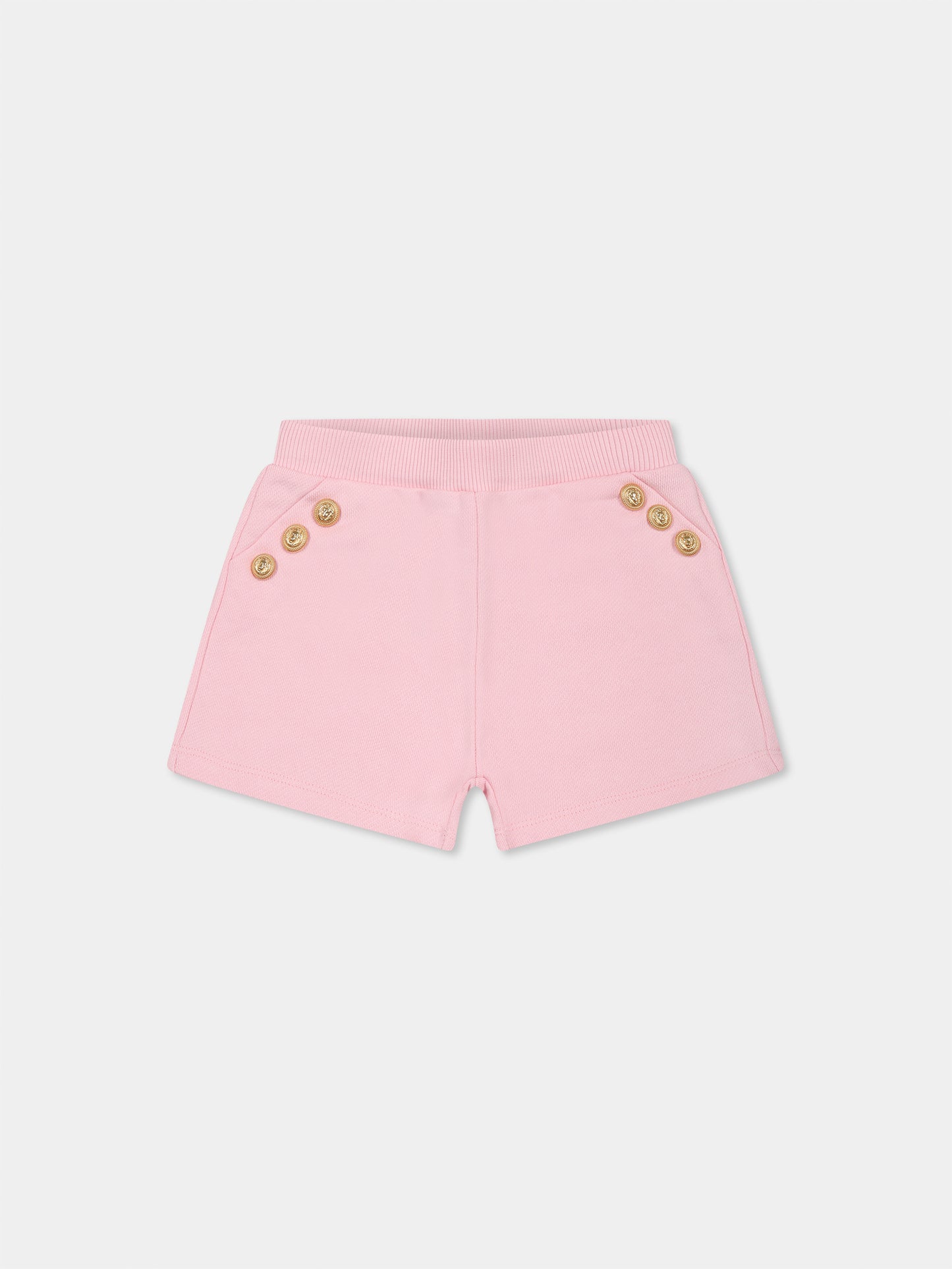 Short rose pour bébé fille avec boutons