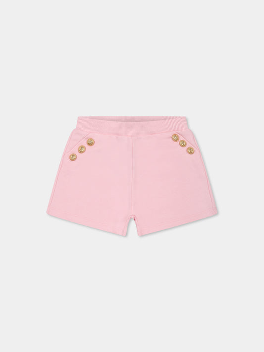 Short rose pour bébé fille avec boutons