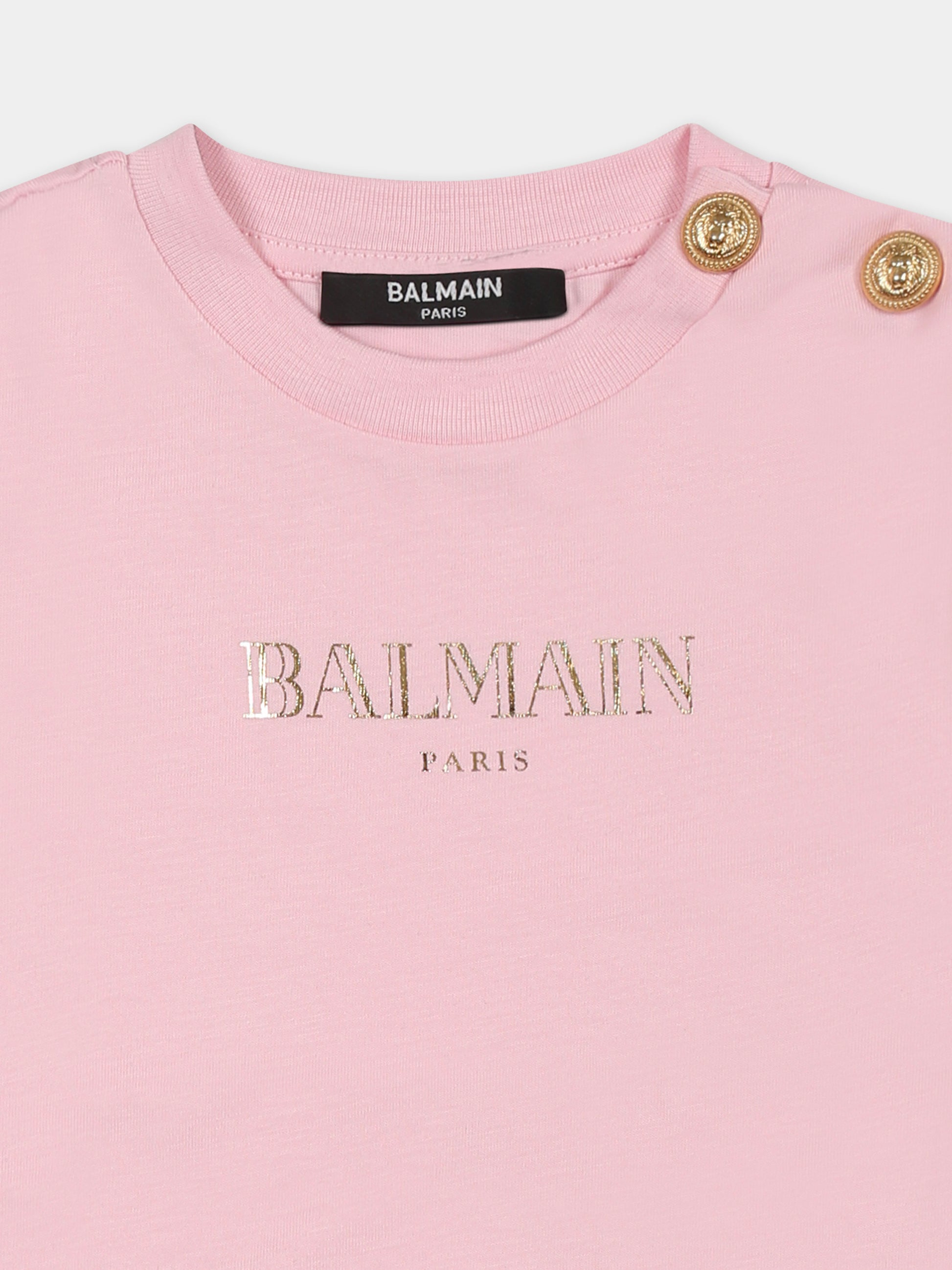 T-shirt rosa per neonata con logo dorato,Balmain Kids,BW8051 Z0082 511OR