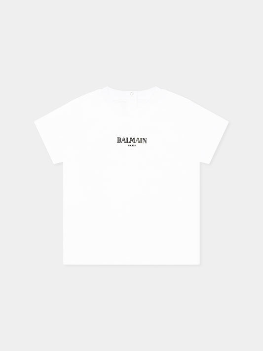 T-shirt bianca per neonati con logo,Balmain Kids,BW8601 Z1751 100NE