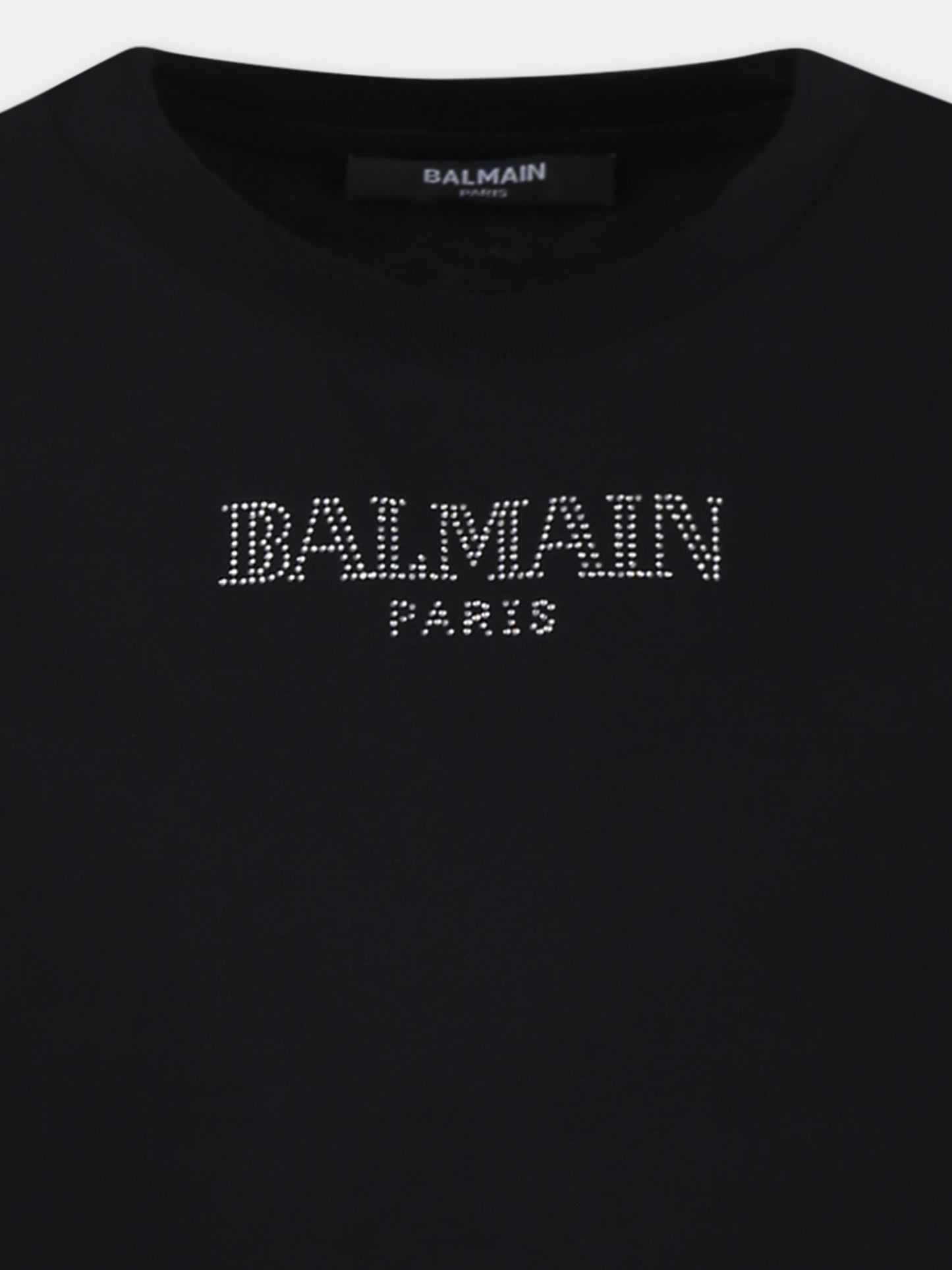 T-shirt nera per bambina con logo di strass,Balmain Kids,BW8A81 Z0082 930