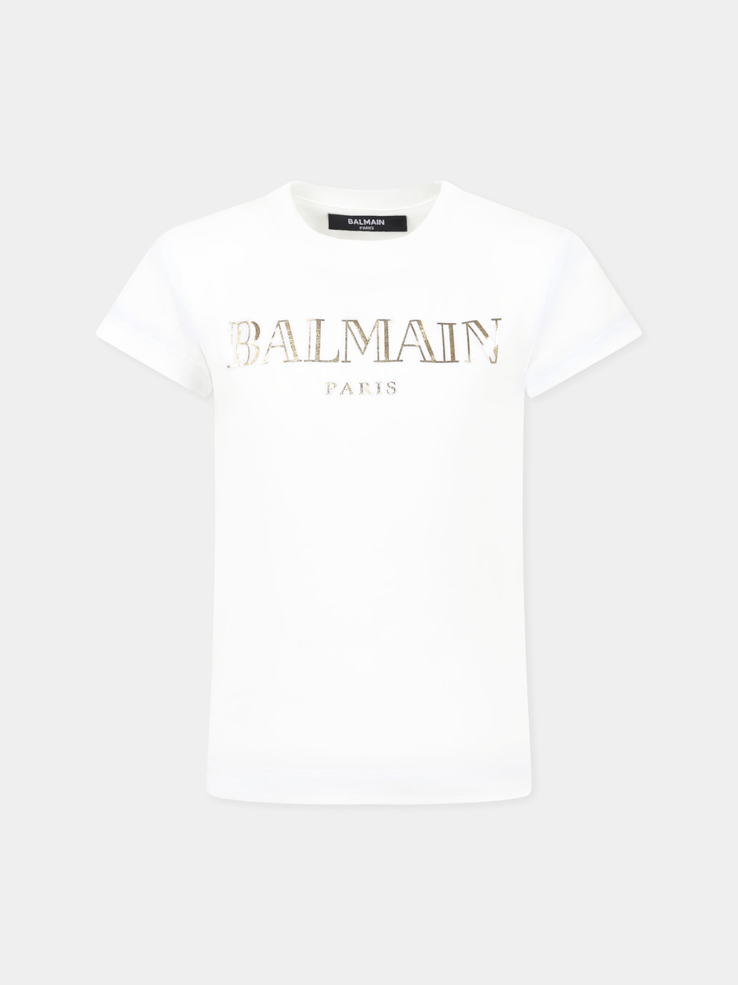 T-shirt bianca per bambina con logo,Balmain Kids,BW8A91 Z0082 100OR