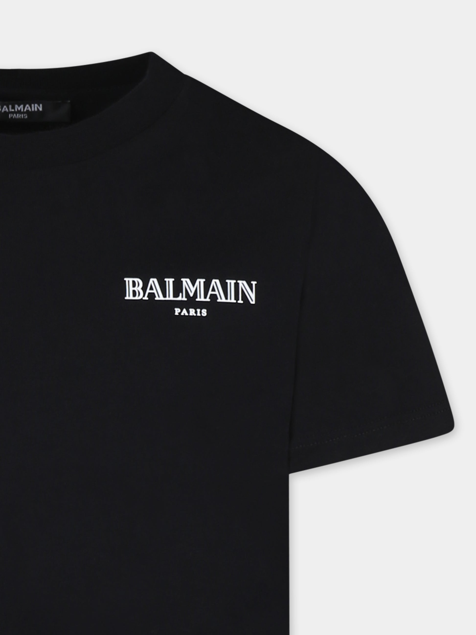 T-shirt nera per bambini con logo,Balmain Kids,BW8P11 Z0116 930BC