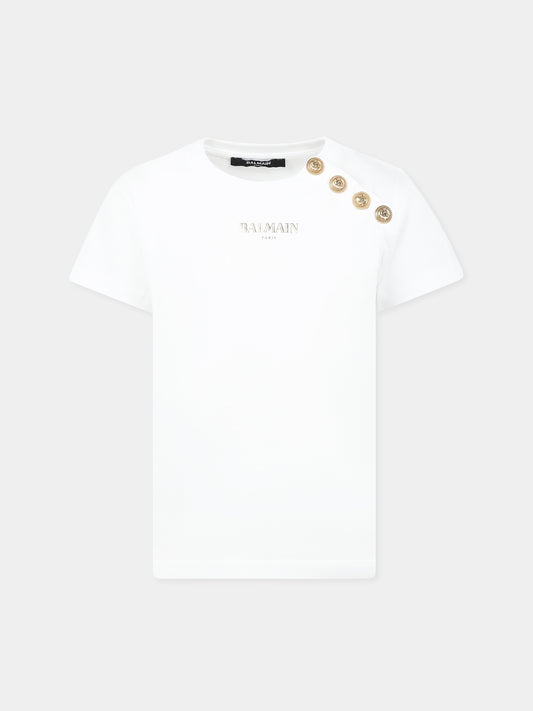 T-shirt blanc pour fille avec logo doré