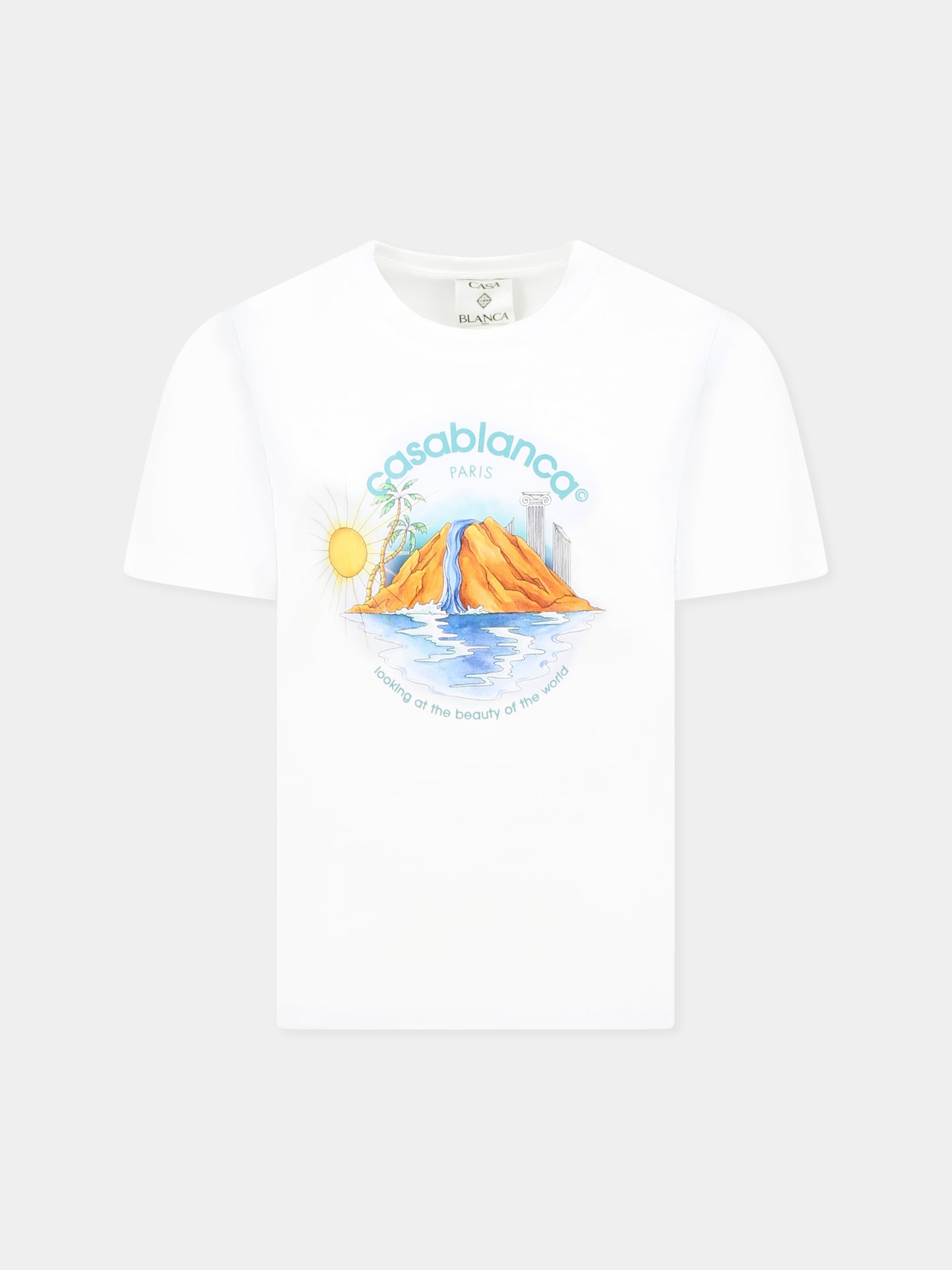 T-shirt bianca per bambini con stampa oasi e logo,Casablanca,U KS25 JTS 038 01 EX