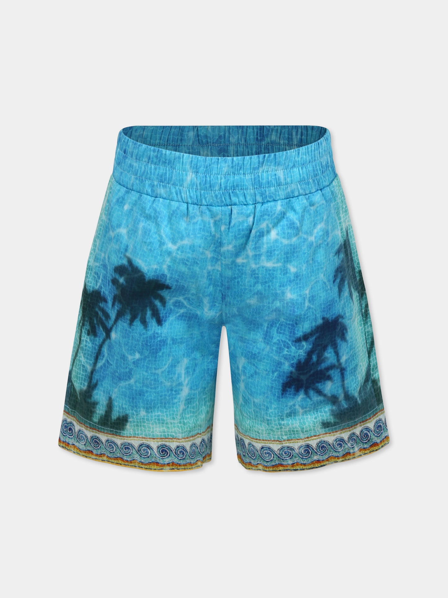 Shorts celesti per bambini con stampa palme,Casablanca,U KS25 TR 317 01 EX