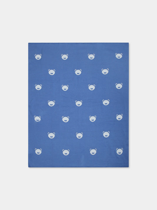 Coperta azzurra per neonato con orsetto all over,Little Bear,1100 AZZURRO