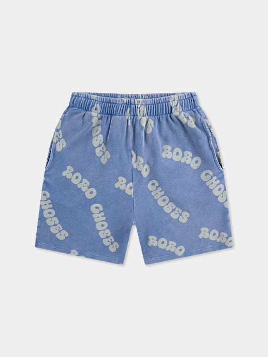 Shorts blu per bambini con logo all over,Bobo Choses,B125AC055