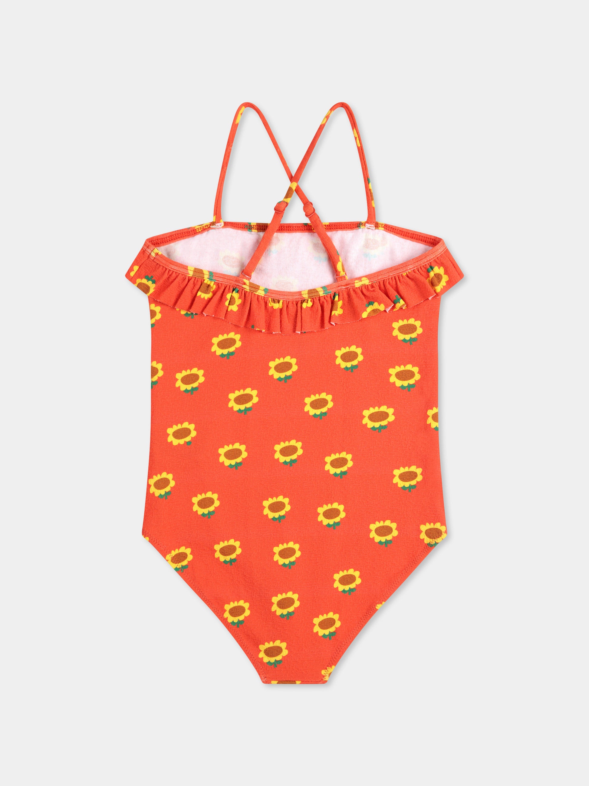 Costume intero rosso per bambina con girasoli all over,Bobo Choses,B125AC114
