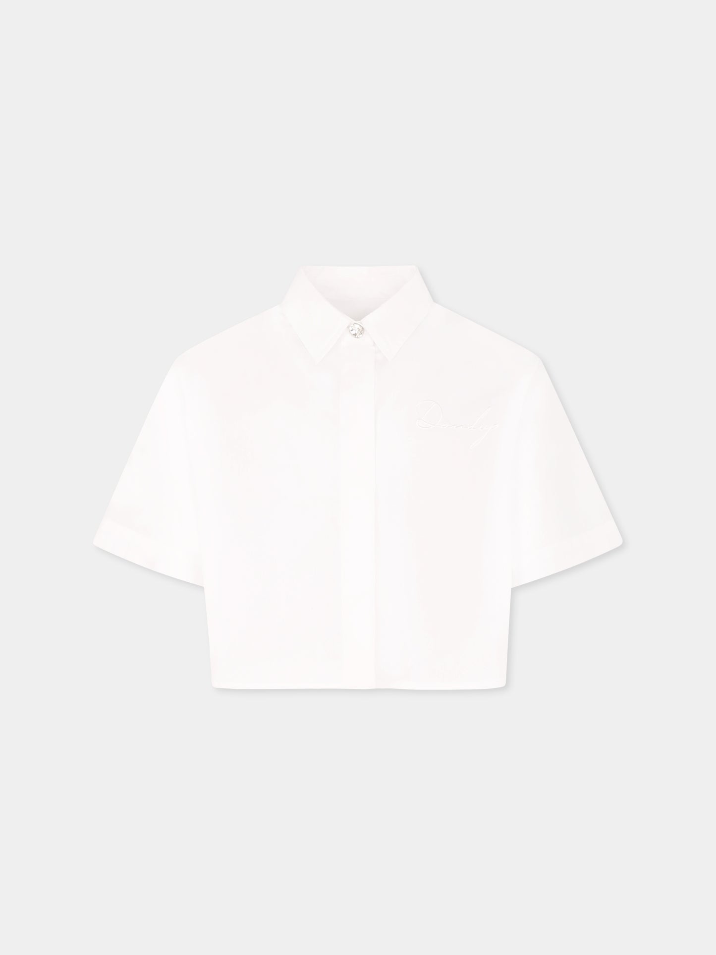 Camicia crop bianca per bambina con logo,Dondup Kids,DFCA033 0 CF026 B000