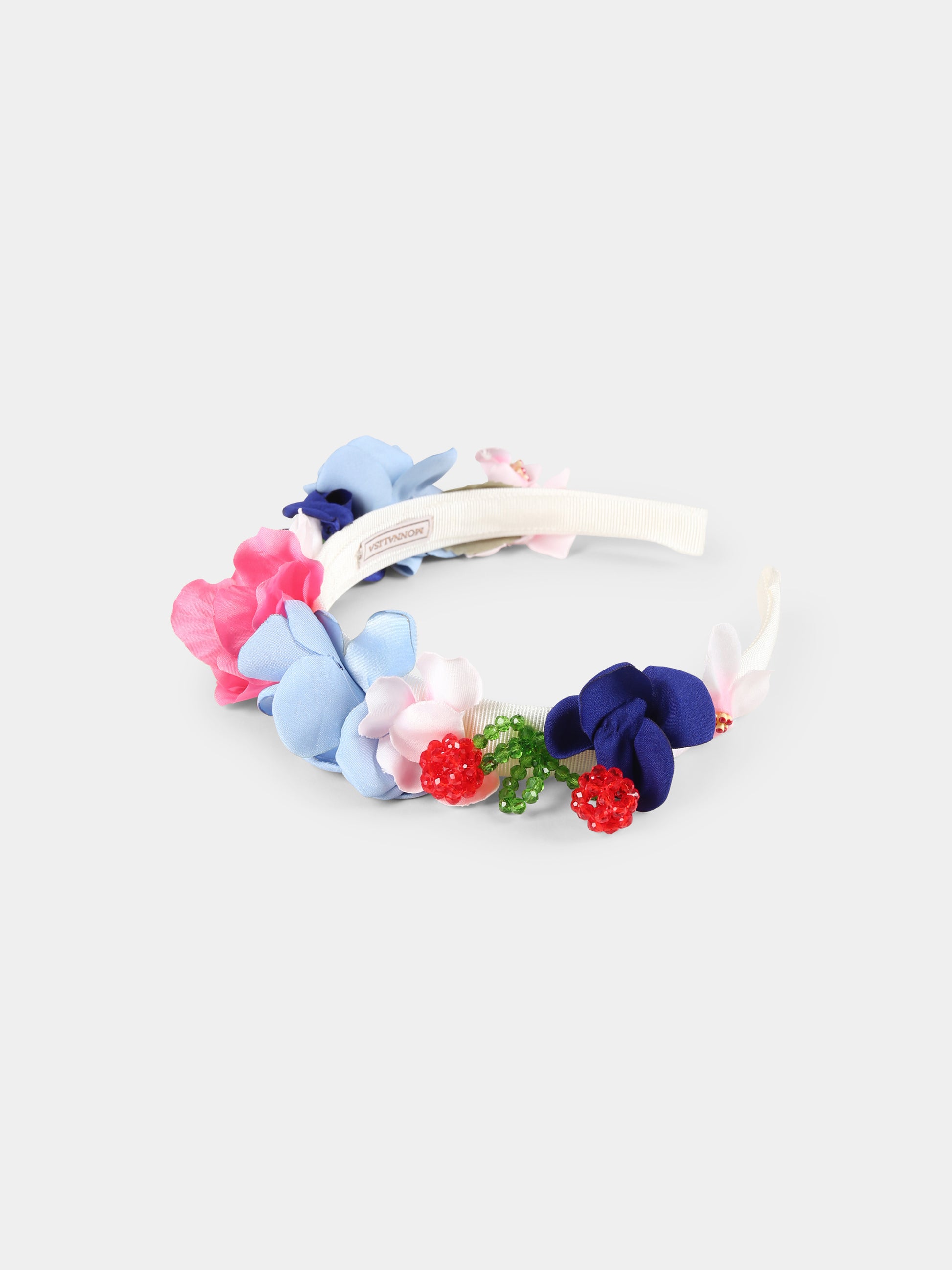 Cerchietto multicolor per bambina con fiori e ciliegie,Monnalisa,19E015 5077 0084
