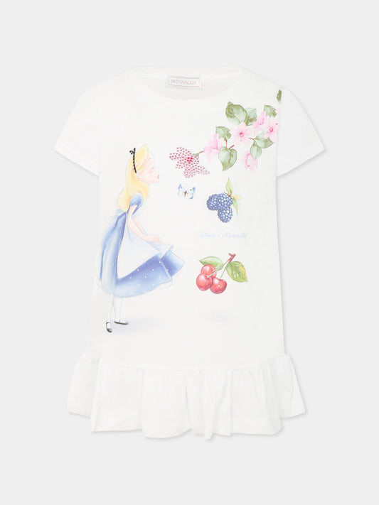 T-shirt maxi blanc pour fille avec Alice au Pays des Merveilles