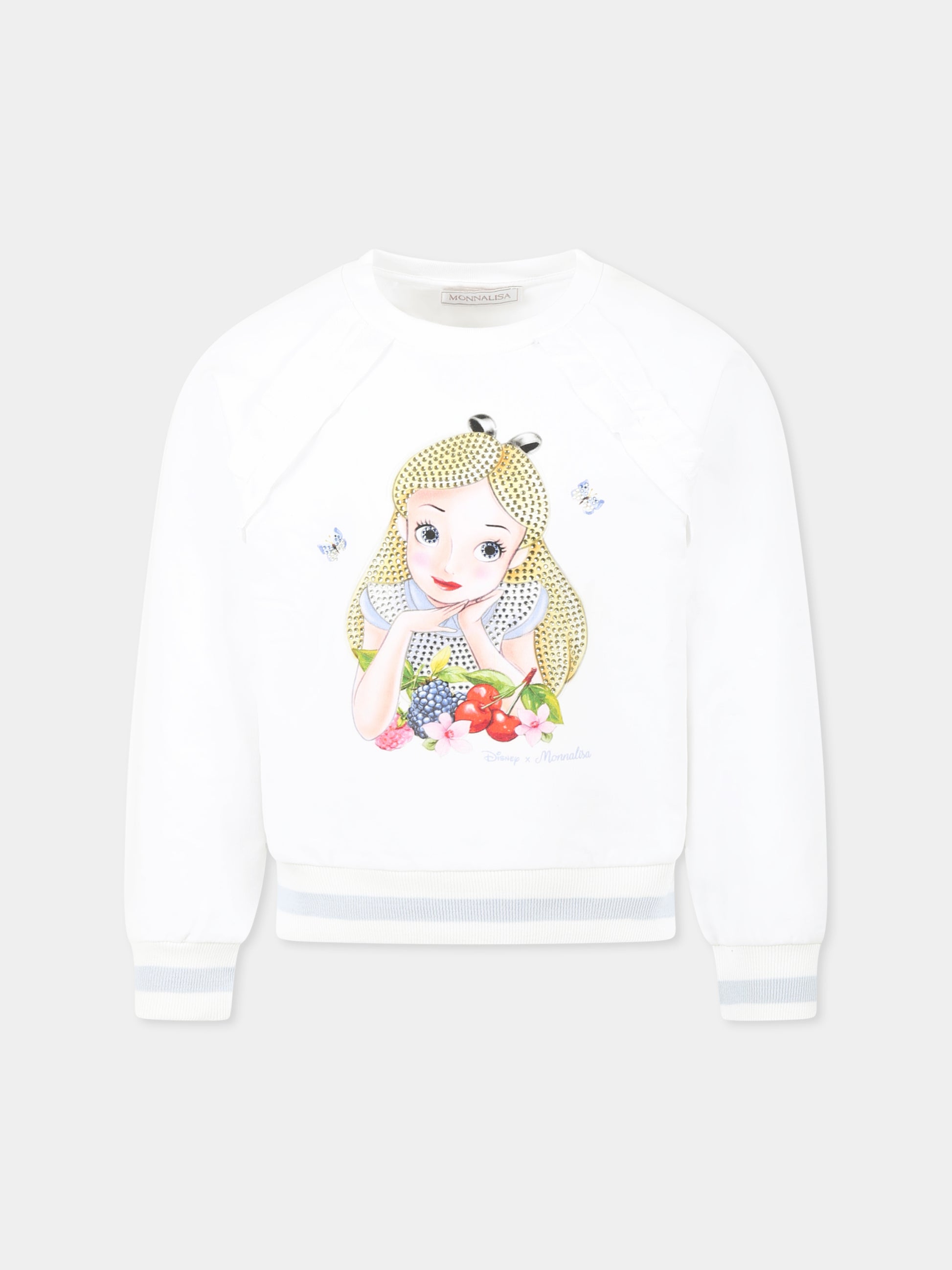 Felpa bianca per bambina con Alice nel Paese delle Meraviglie,Monnalisa,19E616 5003 0099