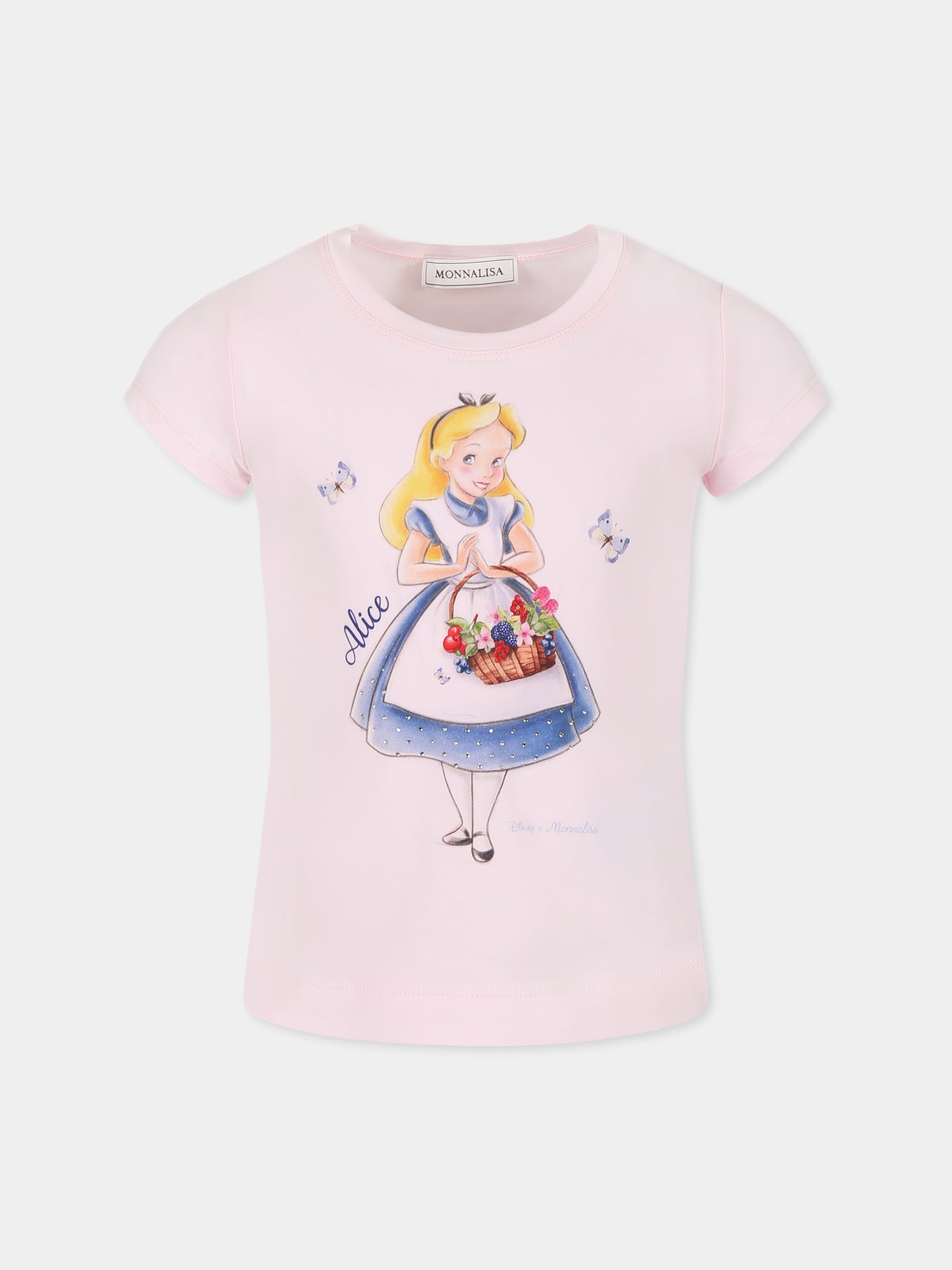 T-shirt rose pour fille avec Alice au Pays des Merveilles